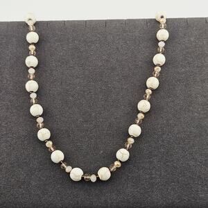 White Beige Swirl Beaded Necklace Earth Tone Bohemian Hippie Neutrals